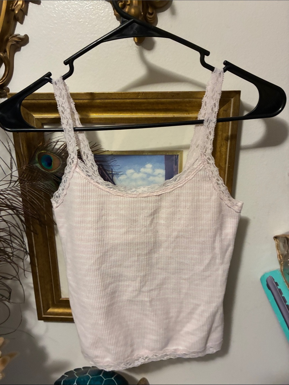 Pink Republic Pale Pink Ribbed Lace-Trim Camisole